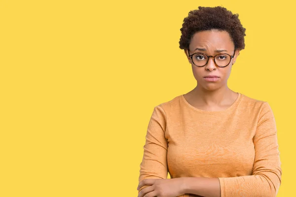 Fiatal Szép Afro Amerikai Szemüveg Elszigetelt Háttér Szkeptikus Ideges Rosszalló — Stock Fotó