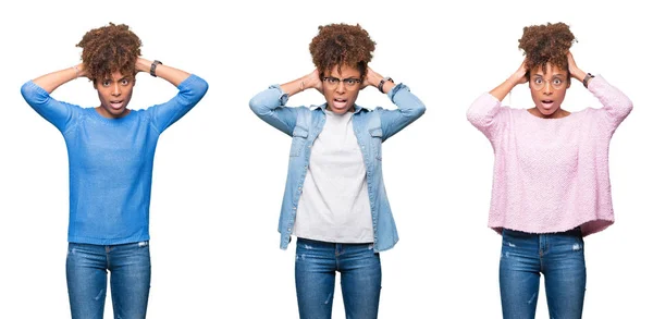 Collage Van Prachtige Afrikaanse Meisje Meer Dan Geïsoleerd Achtergrond Crazy — Stockfoto