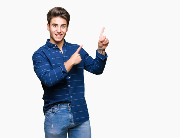 Young Handsome Man Wearing Navy Shirt Isolated Background Smiling Looking — Stock Photo, Image