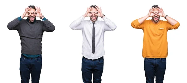 Collage Bell Uomo Sfondo Bianco Isolato Facendo Gesto Come Binocolo — Foto Stock