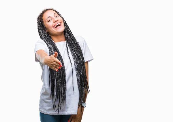 Jovem Trançado Cabelo Afro Americano Menina Sobre Fundo Isolado Sorrindo — Fotografia de Stock