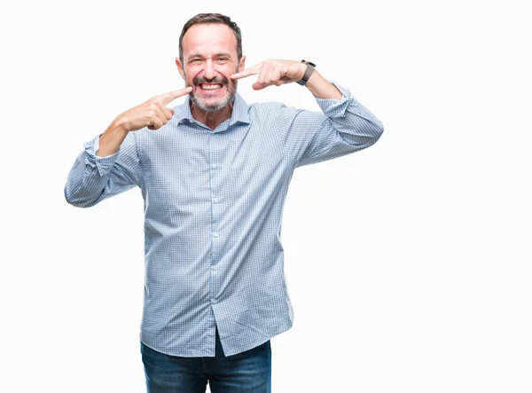 Homem Negócios Sênior Hoary Meia Idade Sobre Fundo Isolado Sorrindo — Fotografia de Stock