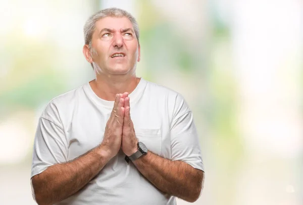 Handsome Senior Man Isolated Background Begging Praying Hands Together Hope — Stock Photo, Image