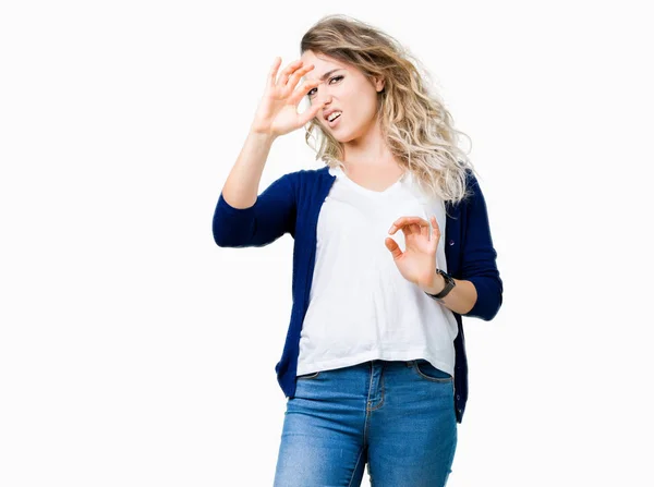 Schöne Junge Blonde Frau Über Isolierten Hintergrund Angewidert Ausdruck Unzufrieden — Stockfoto