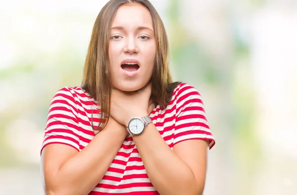 Giovane Donna Caucasica Bella Sfondo Isolato Gridando Soffocare Perché Strangolare — Foto Stock