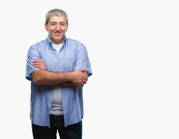 Hombre Mayor Guapo Sobre Fondo Aislado Cara Feliz Sonriendo Con — Foto de Stock