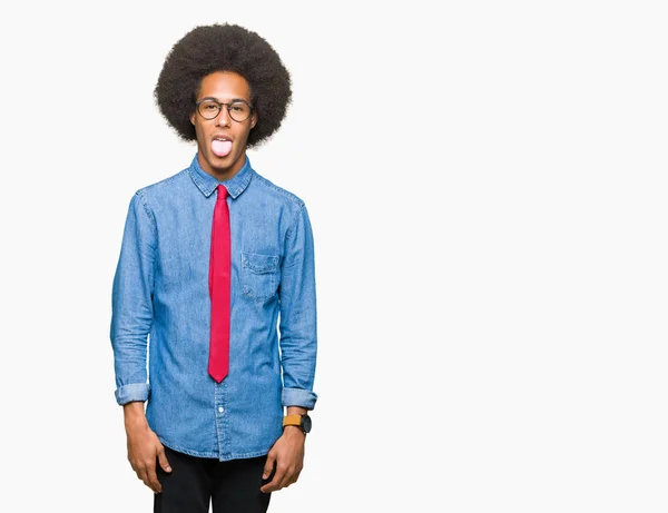 Junger Afrikanisch Amerikanischer Geschäftsmann Mit Afro Haaren Brille Und Roter — Stockfoto