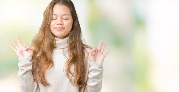 Young Beautiful Brunette Woman Wearing Turtleneck Sweater Isolated Background Relax — Stock Photo, Image