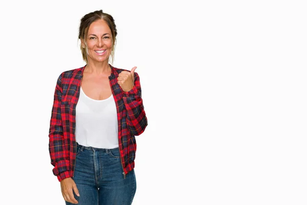 Middle Age Adult Woman Wearing Casual Jacket Isolated Background Doing — Stock Photo, Image