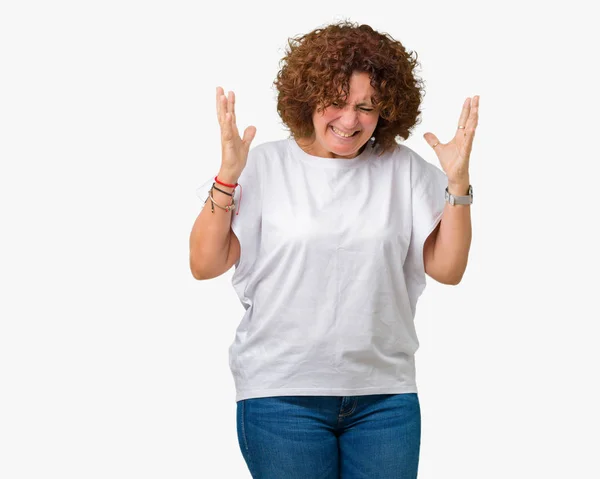 Hermosa Mujer Mediana Edad Ager Vistiendo Una Camiseta Blanca Sobre —  Fotos de Stock