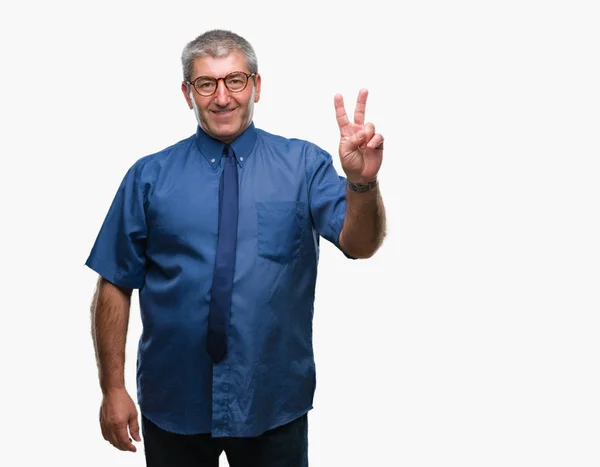 Bonito Homem Negócios Sênior Sobre Fundo Isolado Sorrindo Com Rosto — Fotografia de Stock