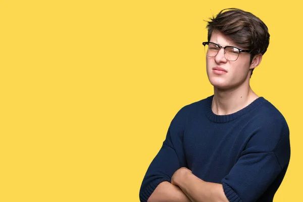 Joven Hombre Guapo Con Gafas Sobre Fondo Aislado Escéptico Nervioso —  Fotos de Stock