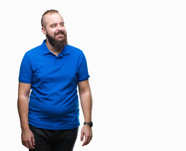 Young Caucasian Hipster Man Wearing Blue Shirt Isolated Background Smiling — Stock Photo, Image