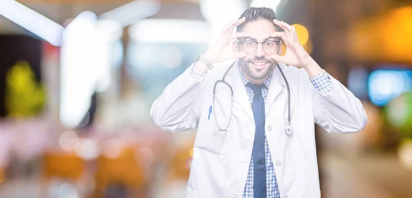 Handsome Young Doctor Man Isolated Background Trying Open Eyes Fingers — Stock Photo, Image