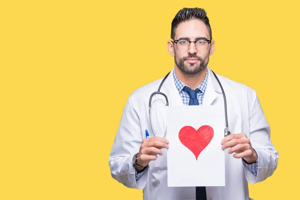 Guapo Joven Doctor Hombre Sosteniendo Papel Con Corazón Rojo Sobre — Foto de Stock