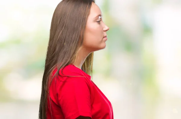 Jonge Mooie Kaukasische Vrouw Geïsoleerde Achtergrond Zoek Naar Kant Ontspannen — Stockfoto