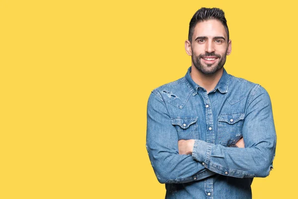 Joven Hombre Guapo Sobre Fondo Aislado Cara Feliz Sonriendo Con — Foto de Stock