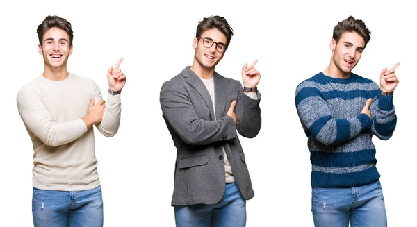 Collage Joven Hombre Negocios Guapo Sobre Fondo Aislado Con Una —  Fotos de Stock