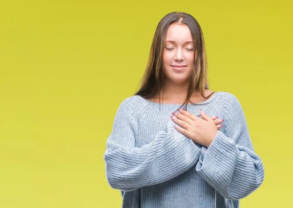 Joven Hermosa Mujer Caucásica Con Suéter Invierno Sobre Fondo Aislado — Foto de Stock