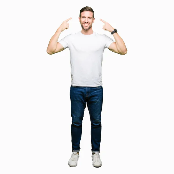 Handsome Man Wearing Casual White Shirt Smiling Pointing Head Both — Stock Photo, Image