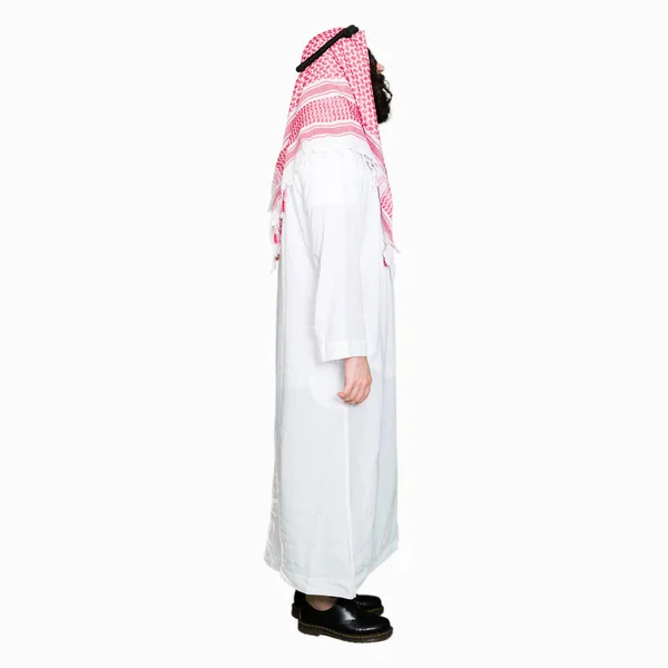 Człowiek Biznesu Arabskiego Długich Włosów Noszenia Tradycyjnych Kefija Szalik Patrząc — Zdjęcie stockowe