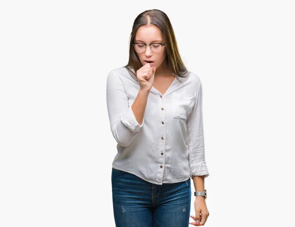 Mujer Negocios Hermosa Caucásica Joven Con Gafas Sobre Fondo Aislado —  Fotos de Stock