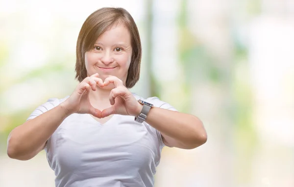 Mujer Adulta Joven Con Síndrome Sobre Fondo Aislado Sonriendo Amor —  Fotos de Stock