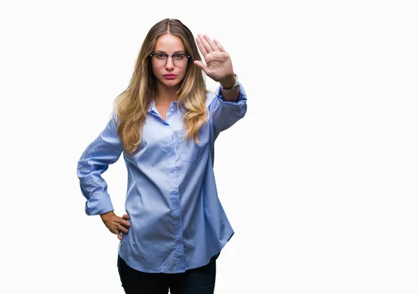 Young Beautiful Blonde Business Woman Wearing Glasses Isolated Background Doing — Stock Photo, Image