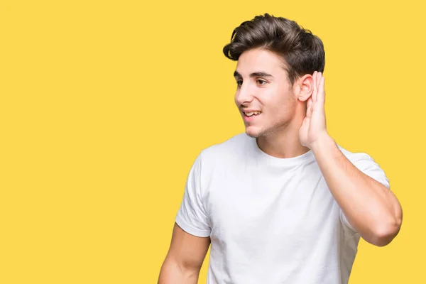 Young Handsome Man Wearing White Shirt Isolated Background Smiling Hand — Stock Photo, Image