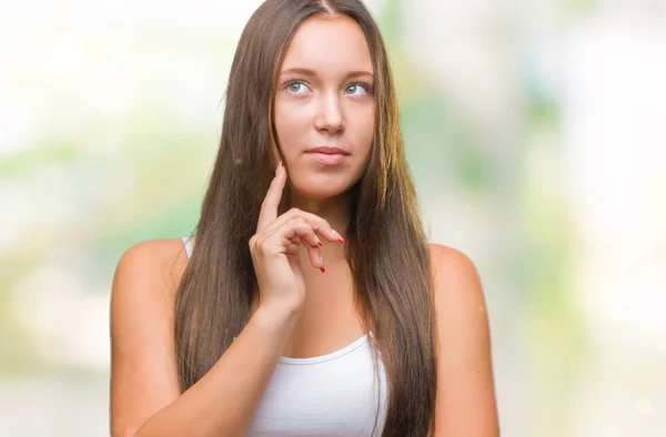 Mulher Bonita Caucasiana Jovem Sobre Fundo Isolado Com Mão Queixo — Fotografia de Stock