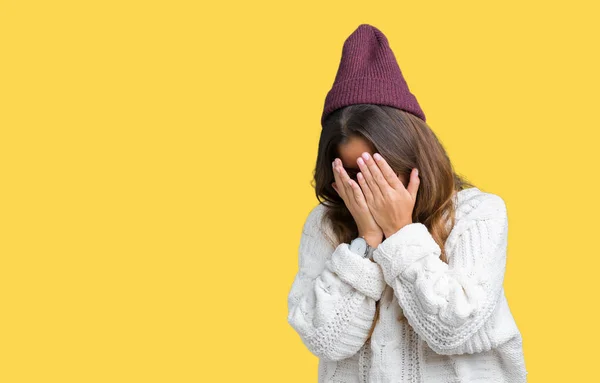 Young Beautiful Brunette Hipster Woman Wearing Glasses Winter Hat Isolated — Stock Photo, Image