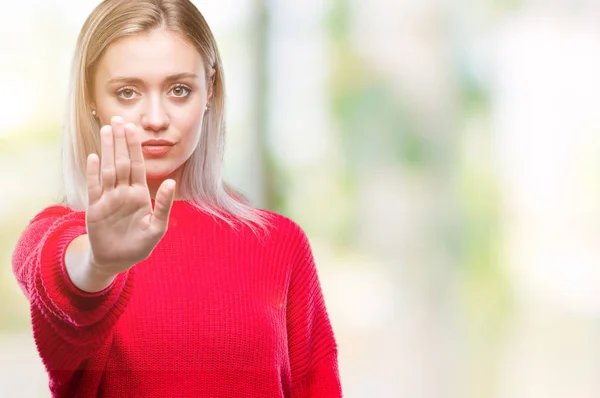 Mujer Rubia Joven Con Suéter Invierno Sobre Fondo Aislado Haciendo — Foto de Stock