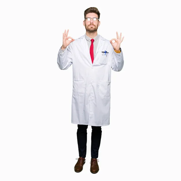 Young Handsome Scientist Man Wearing Glasses Relax Smiling Eyes Closed — Stock Photo, Image