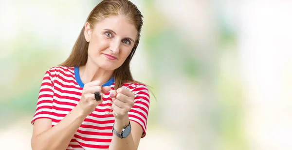 Donna Matura Mezza Età Che Indossa Maglietta Casual Sfondo Isolato — Foto Stock