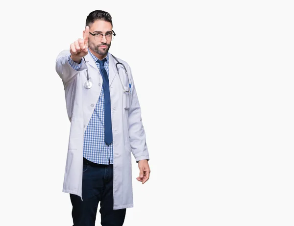 Guapo Joven Doctor Hombre Sobre Aislado Fondo Señalando Con Dedo — Foto de Stock