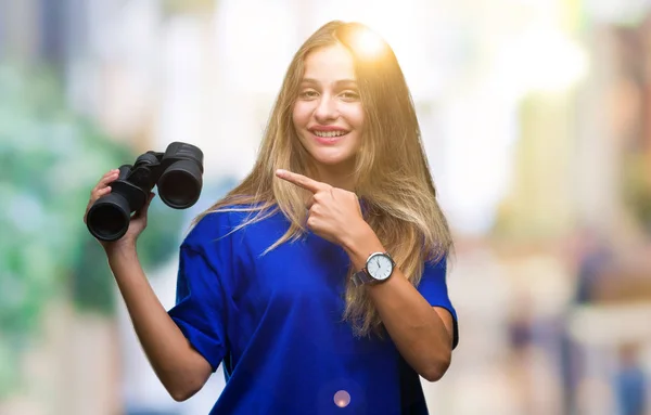 Young Beautiful Blonde Woman Looking Binoculars Isolated Background Very Happy — Stock Photo, Image