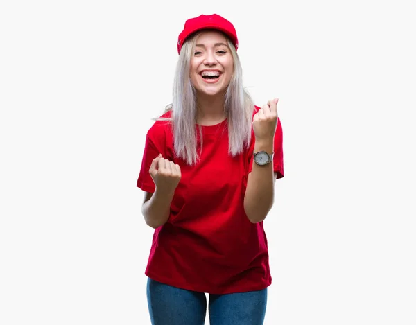 Young Blonde Woman Wearing Red Hat Isolated Background Very Happy — Stock Photo, Image