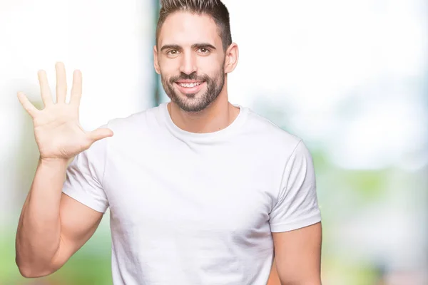 Young Man Wearing Casual White Shirt Isolated Background Showing Pointing — Stock Photo, Image