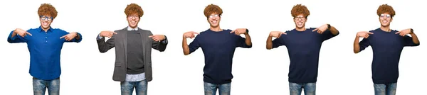 Collage Hombre Negocios Joven Con Gafas Sobre Fondo Blanco Aislado —  Fotos de Stock