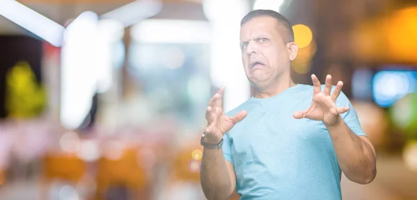 Middle Age Arab Man Wearing Blue Shirt Isolated Background Afraid — Stock Photo, Image