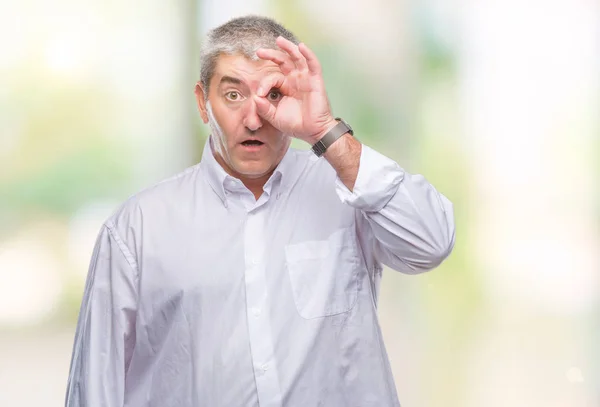 Handsome Senior Man Isolated Background Doing Gesture Shocked Surprised Face — Stock Photo, Image