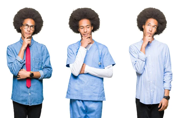 Collage Van Jonge Man Met Afro Haar Witte Geïsoleerde Achtergrond — Stockfoto