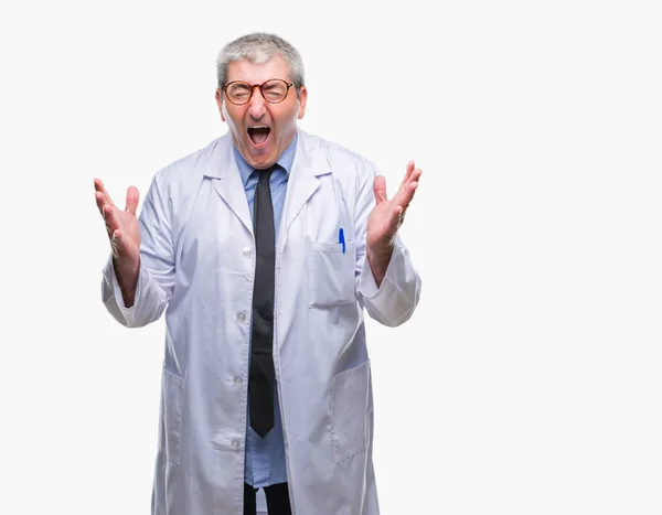 Handsome Senior Doctor Scientist Professional Man Wearing White Coat Isolated — Stock Photo, Image