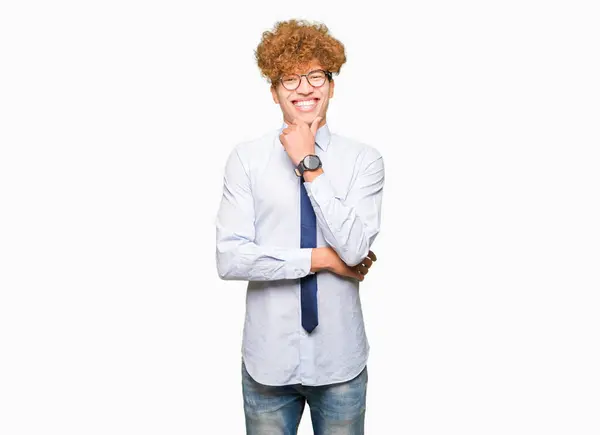 Young Handsome Business Man Afro Wearing Glasses Looking Confident Camera — Stock Photo, Image