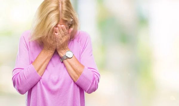 Middle Age Blonde Woman Isolated Background Sad Expression Covering Face — Stock Photo, Image