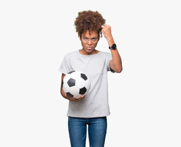 Молодих Афро Американських Жінки Тримає Футбол Футбольний Більше Ізольованих Фон — стокове фото