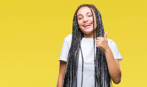 Genç Saç Afro Amerikan Kız Mutlu Yaşasın Ile Jest Yapıyor — Stok fotoğraf