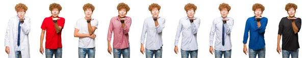 Collage Young Man Wearing Different Looks Isolated White Background Looking — Stock Photo, Image