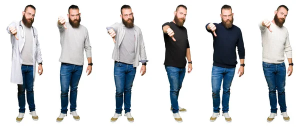 Collage Jeune Homme Avec Pain Sur Fond Blanc Isolé Regardant — Photo