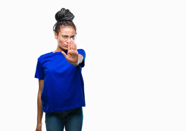 Young Braided Hair African American Girl Wearing Glasses Isolated Background — Stock Photo, Image